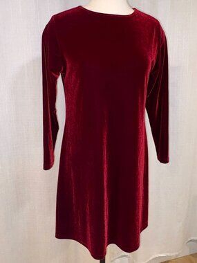 Deep Red Velvet A-line Mini Dress - Long Sleeve
